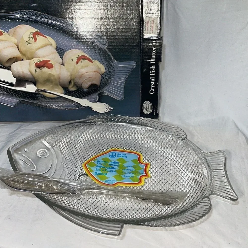 Leonard silver Crystal Fish Patter with silver plated server